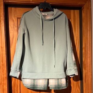 Green Plaid Layered Hoodie Sweatshirt